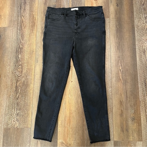 Madewell Denim - MADEWELL 10" High Rise Skinny Womens Size 31 Black Button Fly Jeans Raw Hem